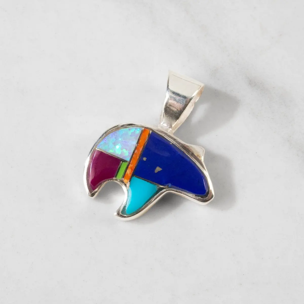 Multi Gemstone Bear 925 Sterling Silver Usa Handmade Pendant 1