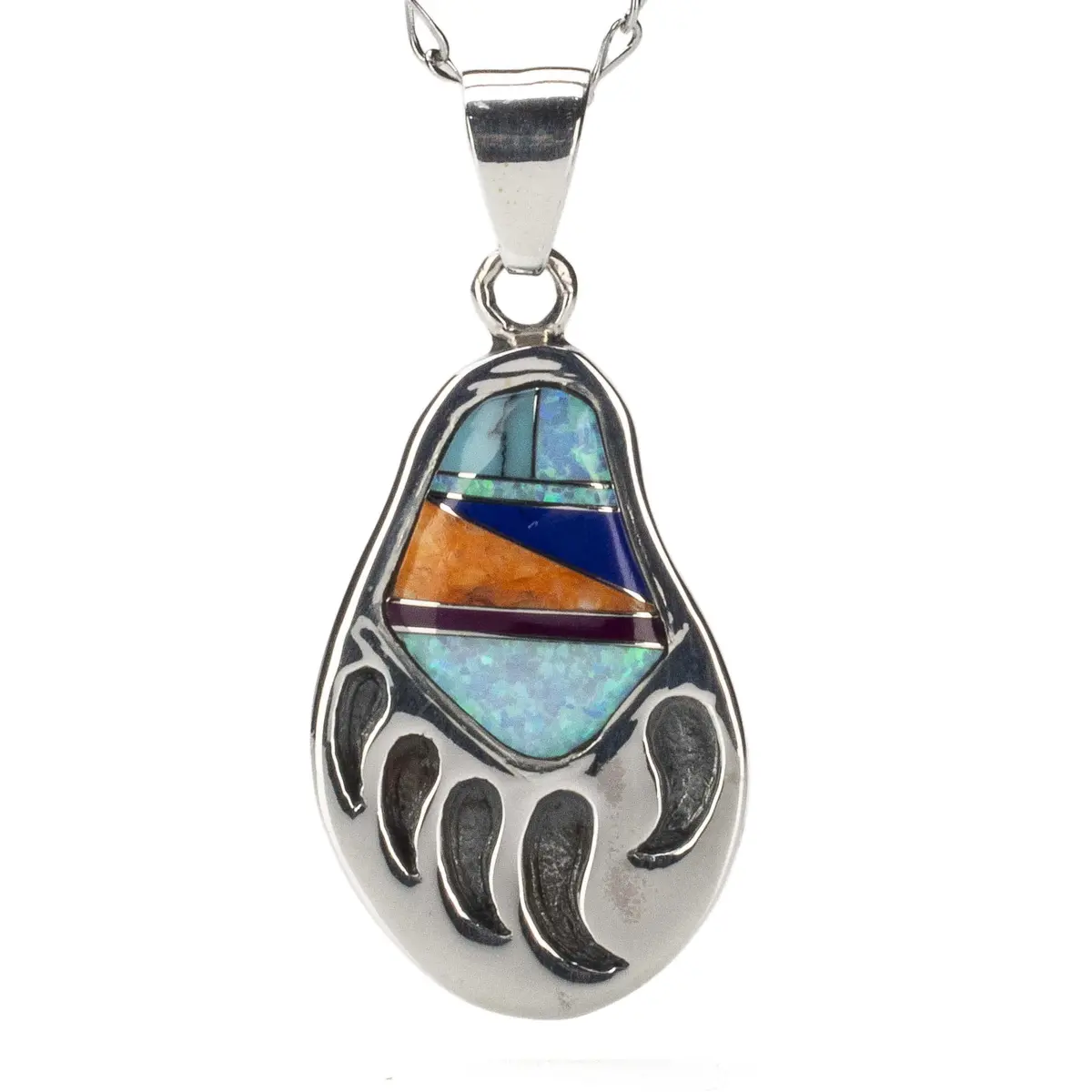 Multi Gemstone Bear Claw Handmade With Sterling Silver Pendant And Opal Accent 1