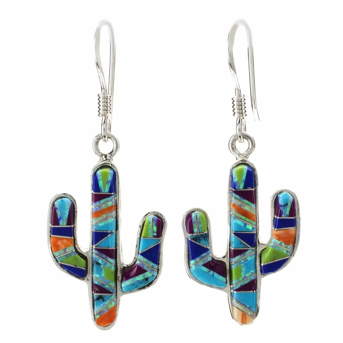 Multi Gemstone Cactus 925 Sterling Silver Earring With French Hook Usa Handmade With Opal Accent 1