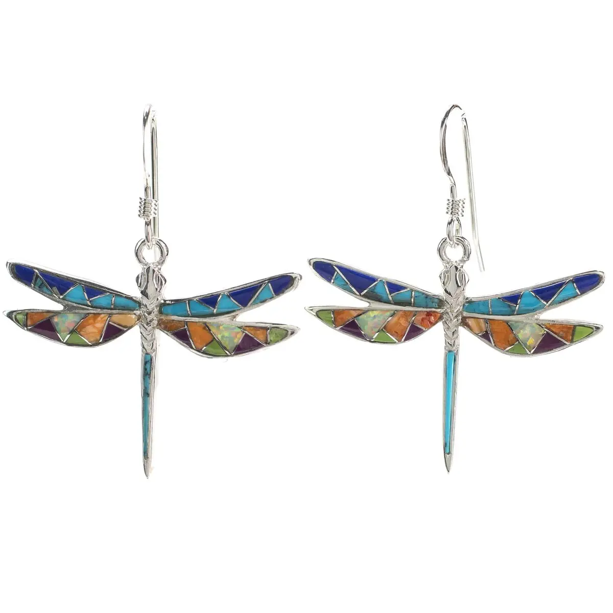 Multi Gemstone Dragonfly 925 Sterling Silver Earring With French Hook Usa Handmade With Opal Accent 1