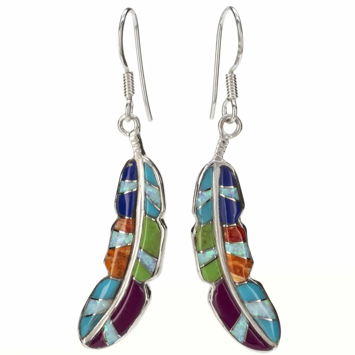 Multi Gemstone Feather Earrings Handmade With Sterling Silver And Opal Accent 1