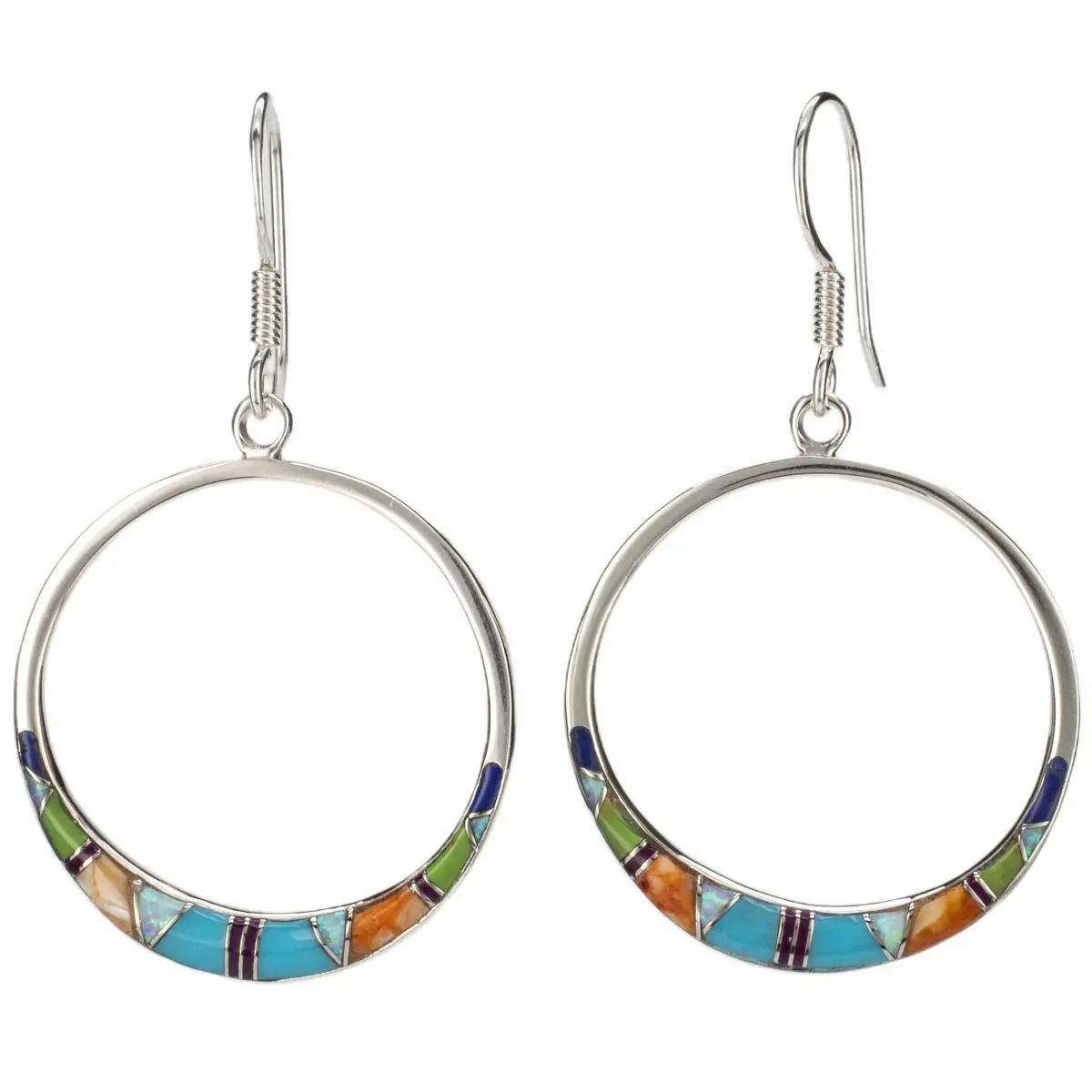 Multi Gemstone Hoop Usa Handmade 925 Sterling Silver Earrings W/ French Hook Backing 1