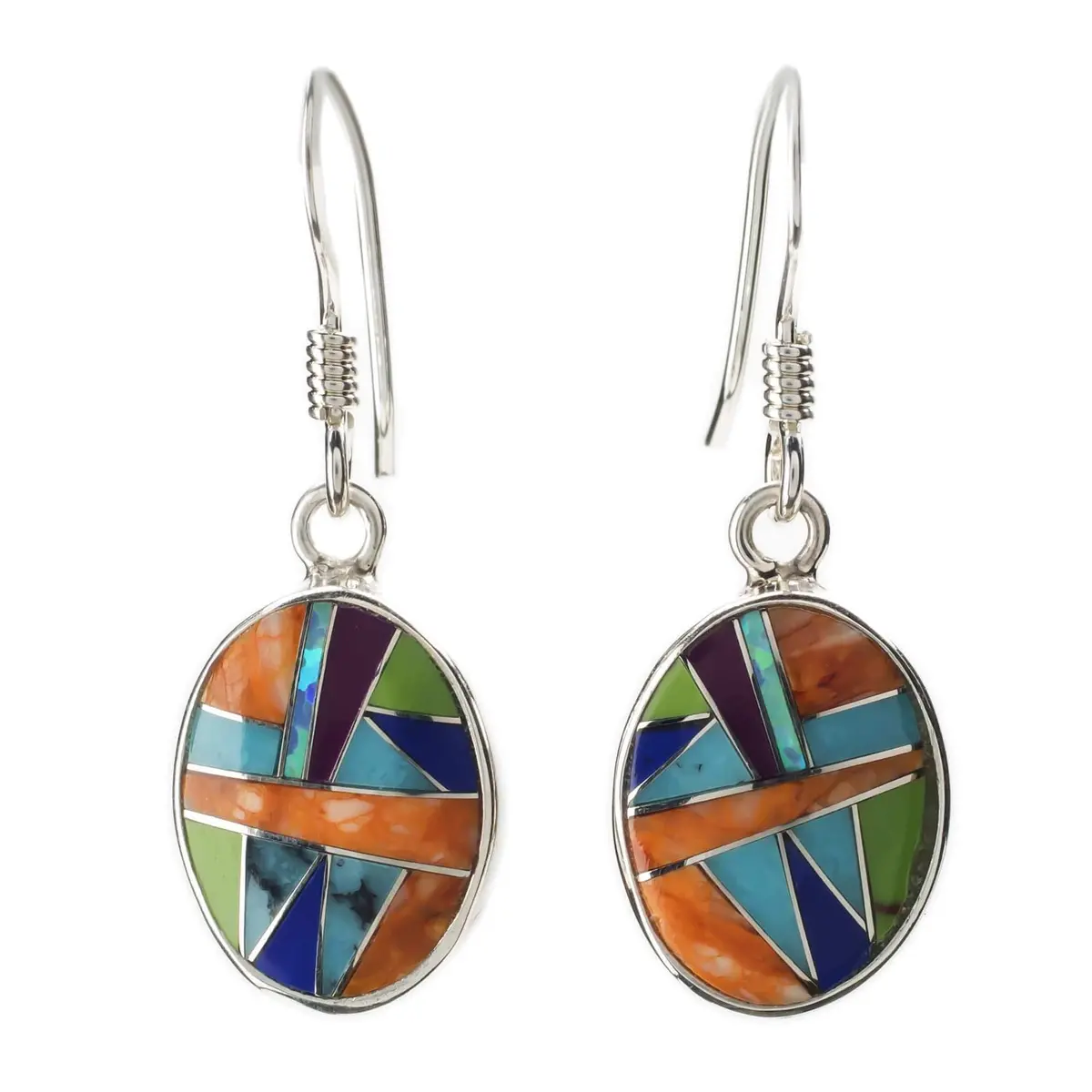 Multi Gemstone Oval 925 Sterling Silver Earring Usa Handmade With Opal Accent 1