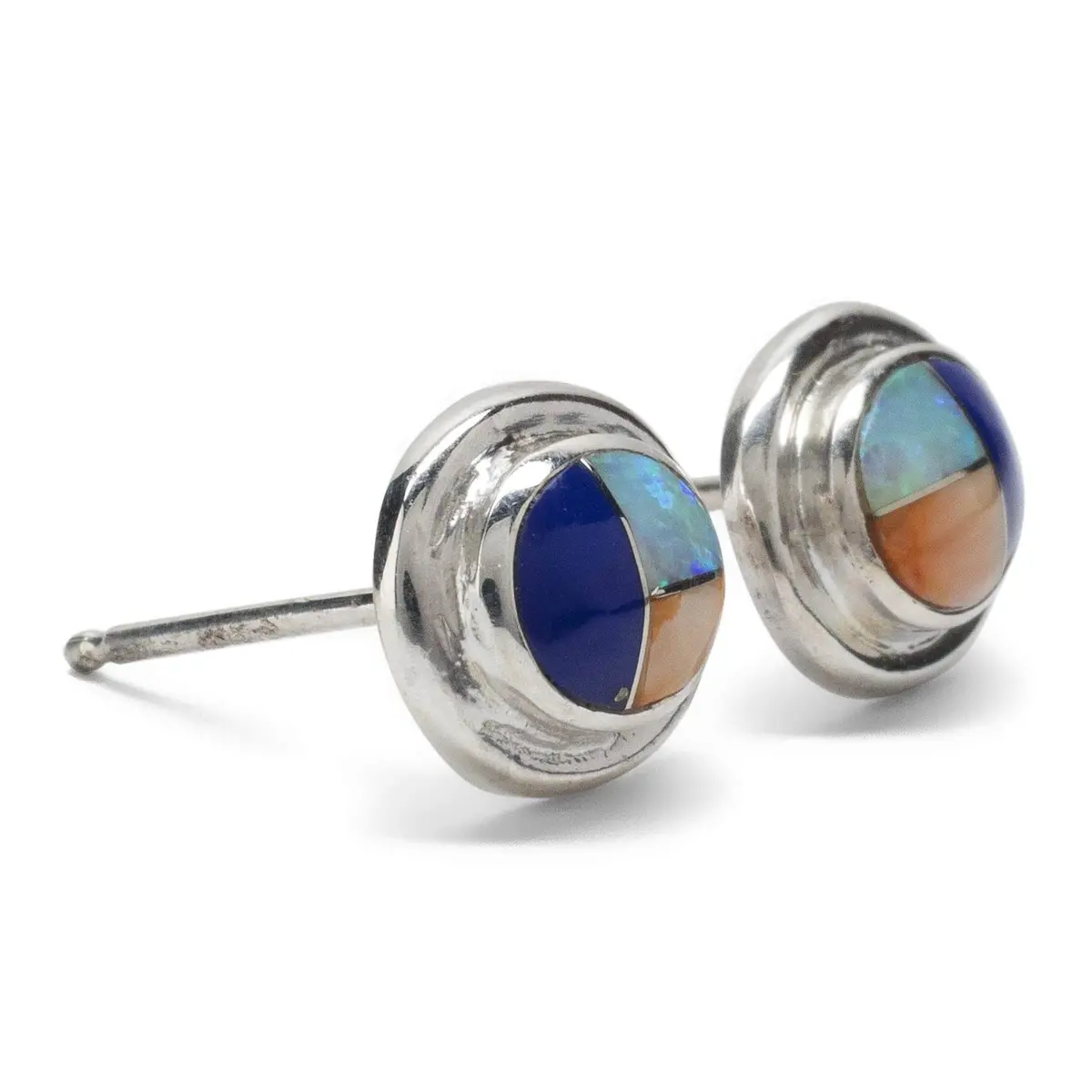 Multi Gemstone Oval 925 Sterling Silver Usa Handmade Earring With Stud Backing 1
