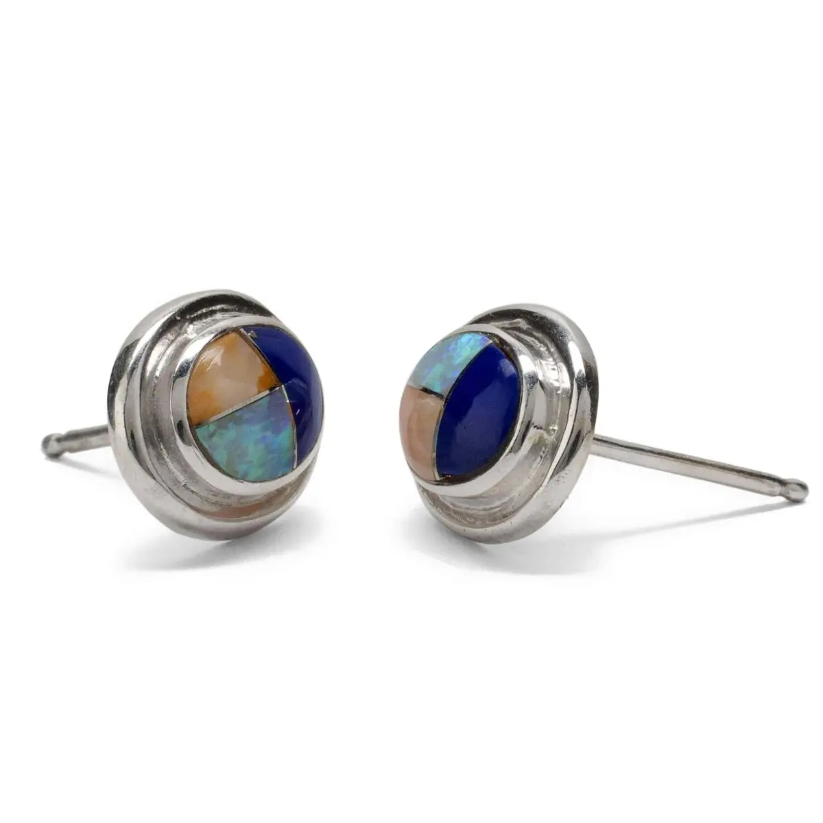 Multi Gemstone Oval 925 Sterling Silver Usa Handmade Earring With Stud Backing 2