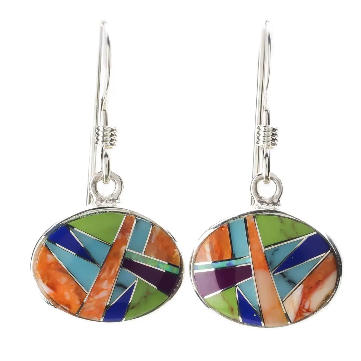 Multi Gemstone Oval Dangle 925 Sterling Silver Earring Usa Handmade 1