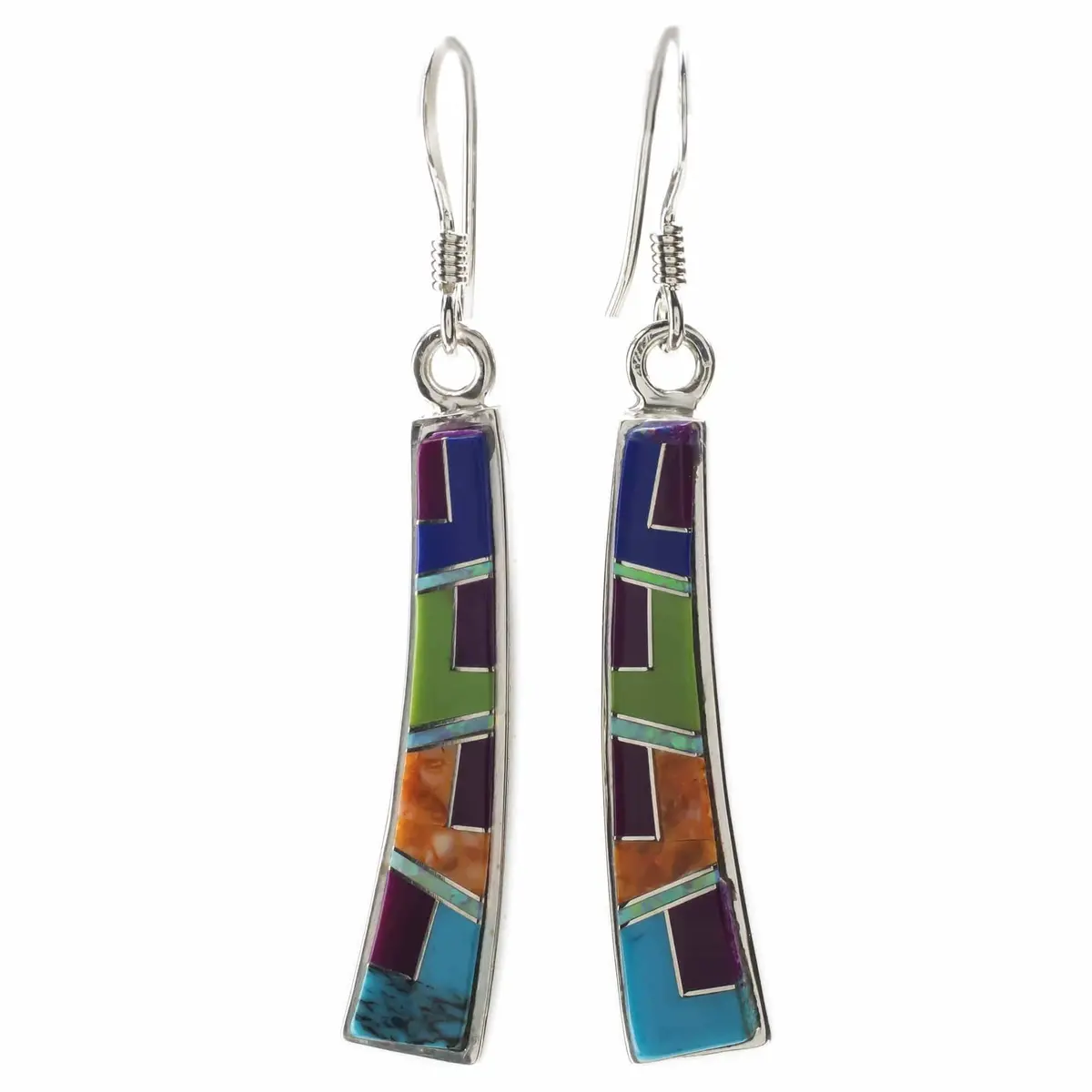 Multi Gemstone Rectangular 925 Sterling Silver Usa Handmade Earring 1