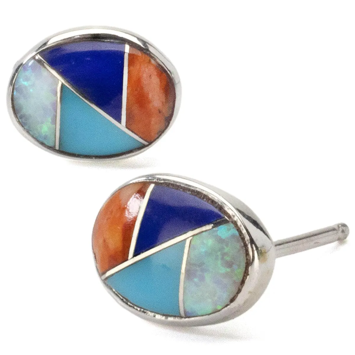 Multi Gemstone Shell Oval 925 Sterling Silver Usa Handmade With Stud Backing 1