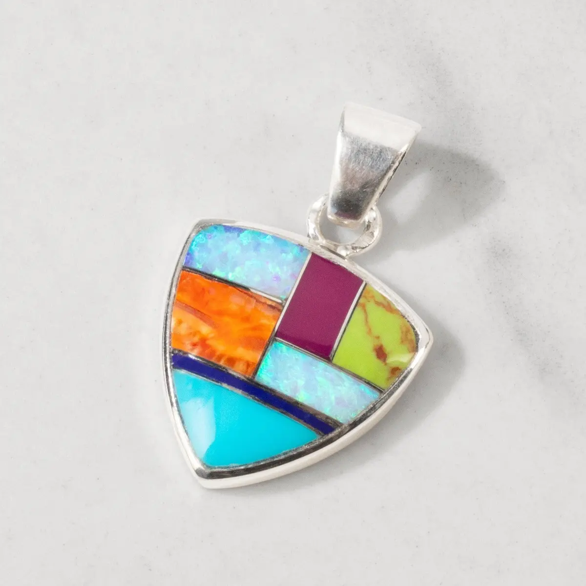 Multi Gemstone Shield 925 Sterling Silver Usa Handmade Pendant 1