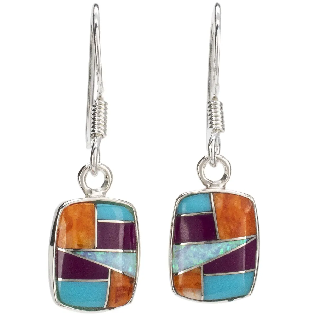 Multi Gemstone Square Earrings Handmade With 925 Sterling Silver And Opal Accent 1