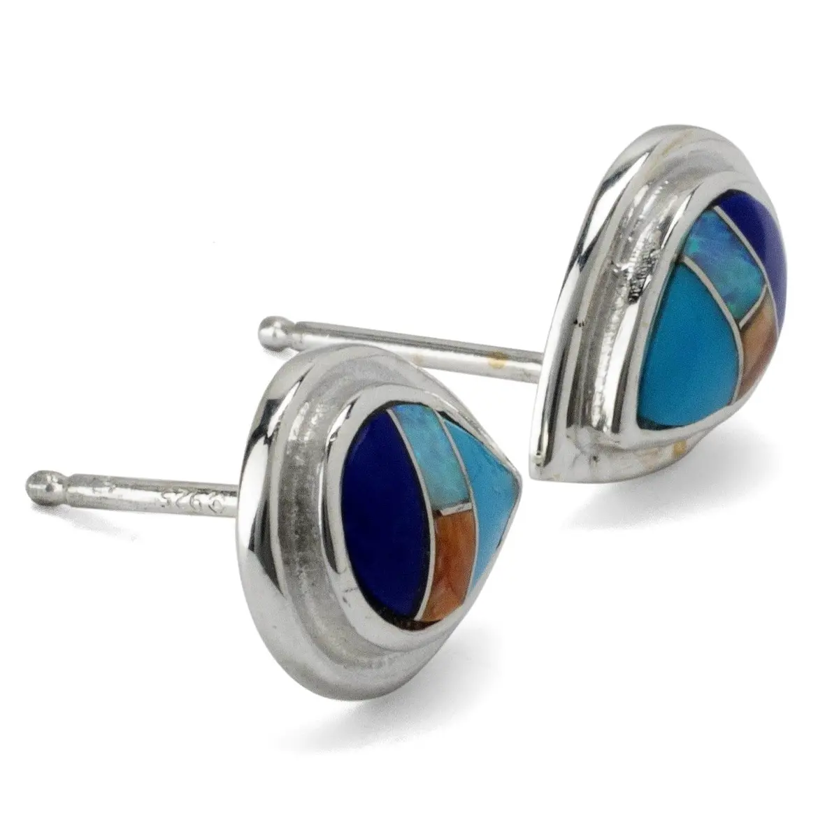 Multi Gemstone Teardrop 925 Sterling Silver Earring Usa Handmade With Stud Backing 1