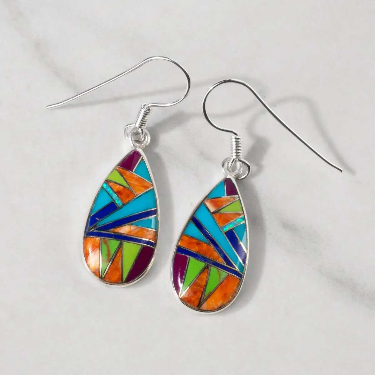 Multi Gemstone Teardrop 925 Sterling Silver Usa Handmade Earrings With French Hook 1