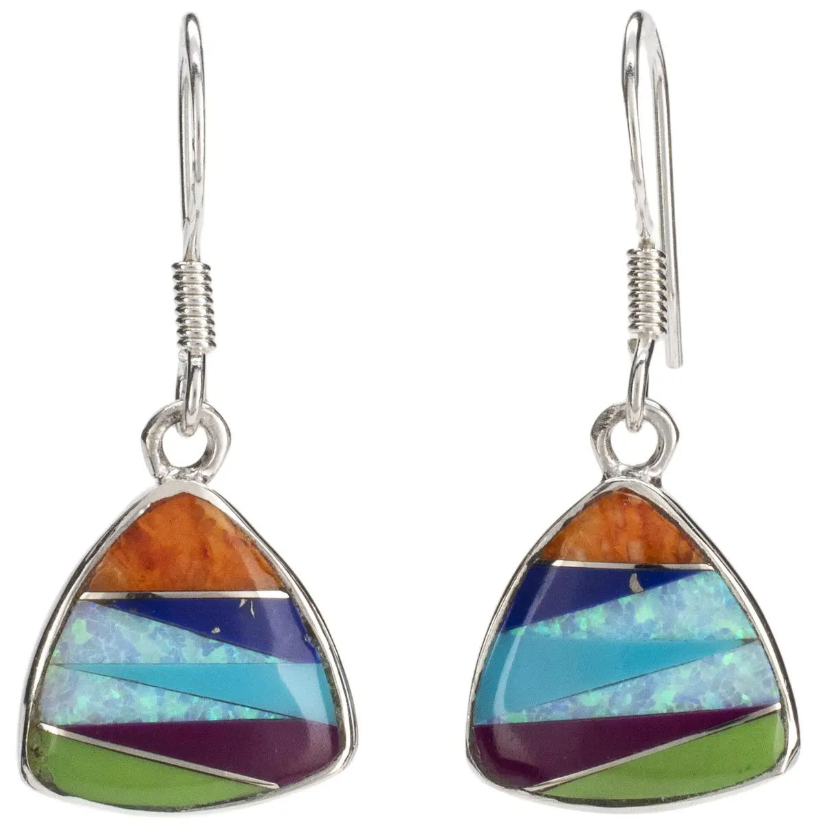 Multi Gemstone Triangle Earrings Handmade With Sterling Silver And Opal Accent 1