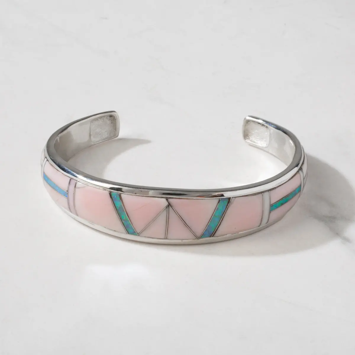Pink Conch Shell & Opal Usa Handmade 925 Sterling Silver Cuff 1