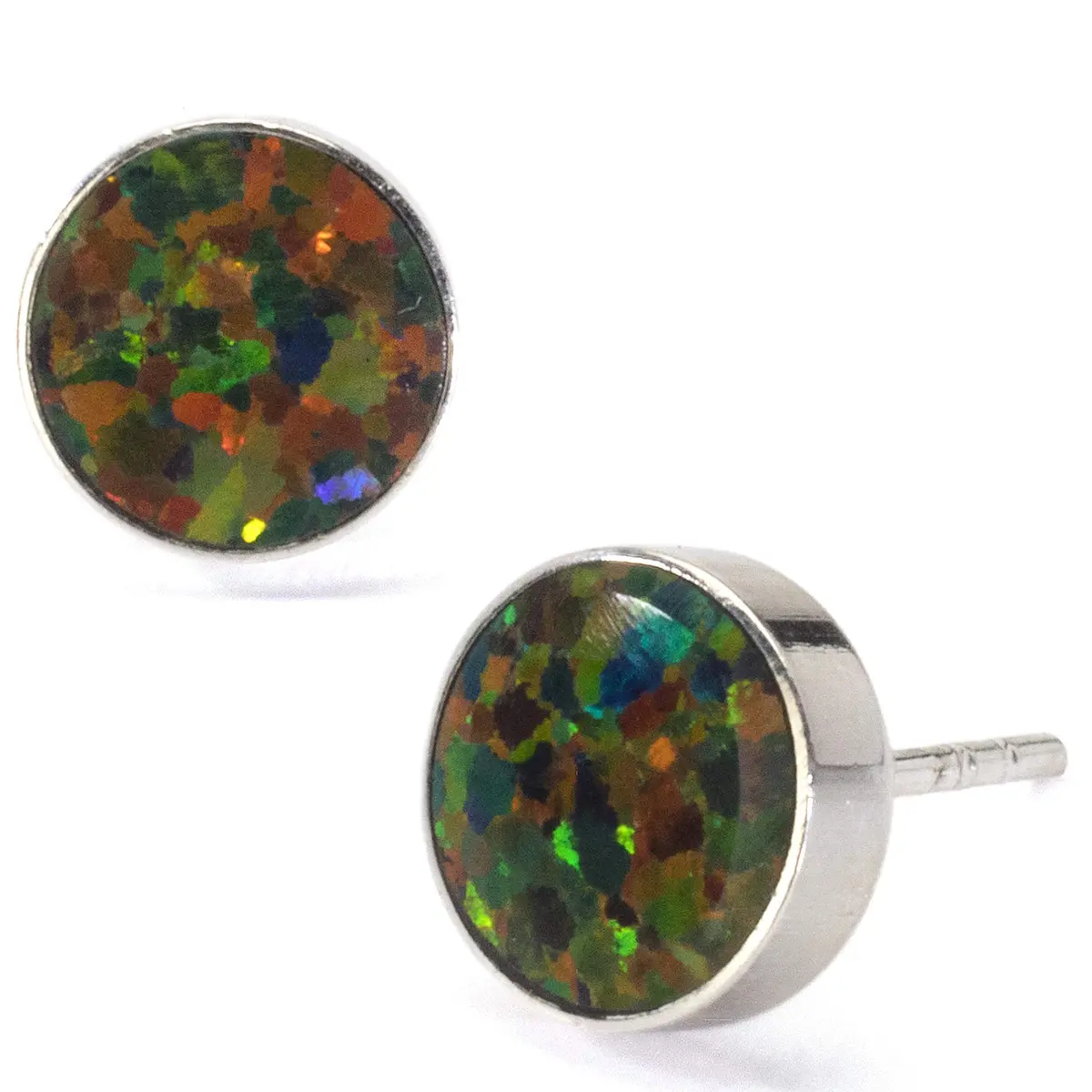 Rainbow Opal Circle Earrings Handmade With Sterling Silver 1