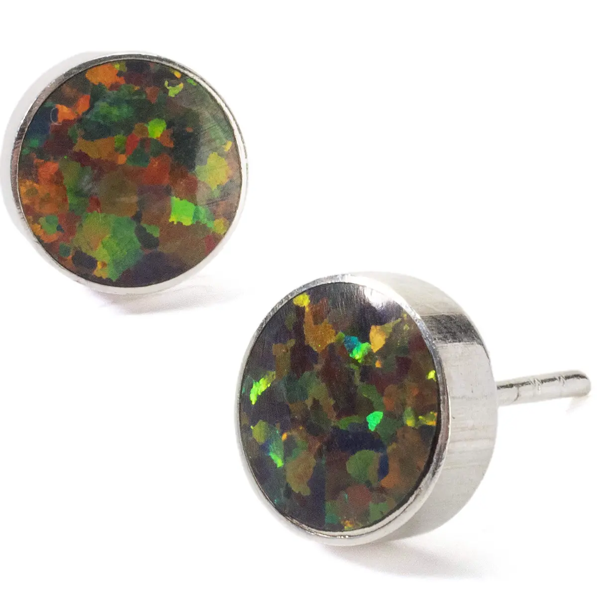 Rainbow Opal Circle Earrings Handmade With Sterling Silver 1