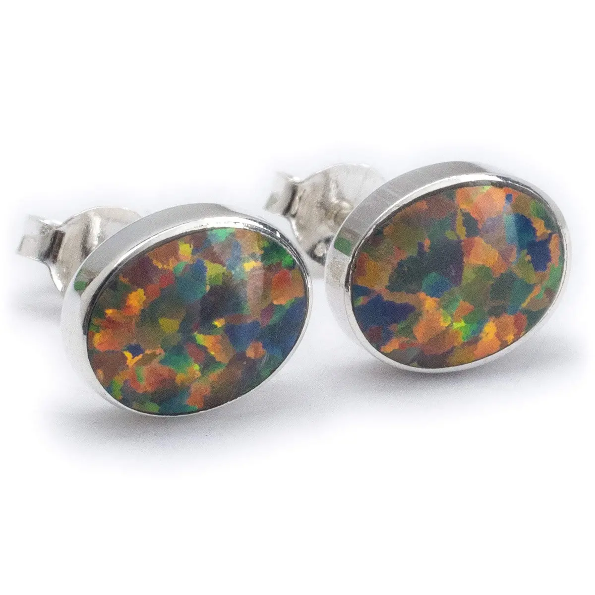 Rainbow Opal Oval 925 Sterling Silver Earring With Stud Backing Handmade 1