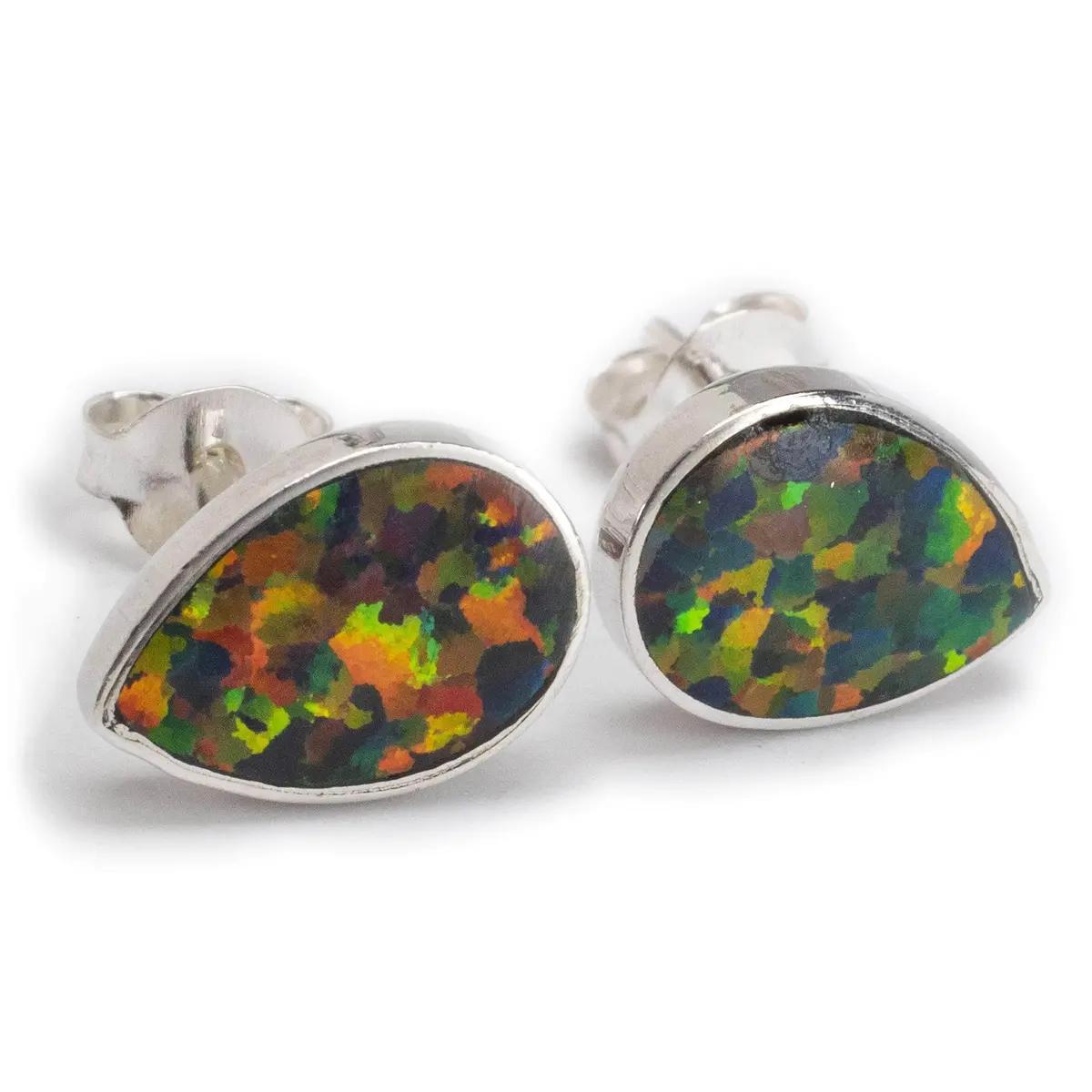 Rainbow Opal Teardrop 925 Sterling Silver Earring With Stud Backing Handmade 1
