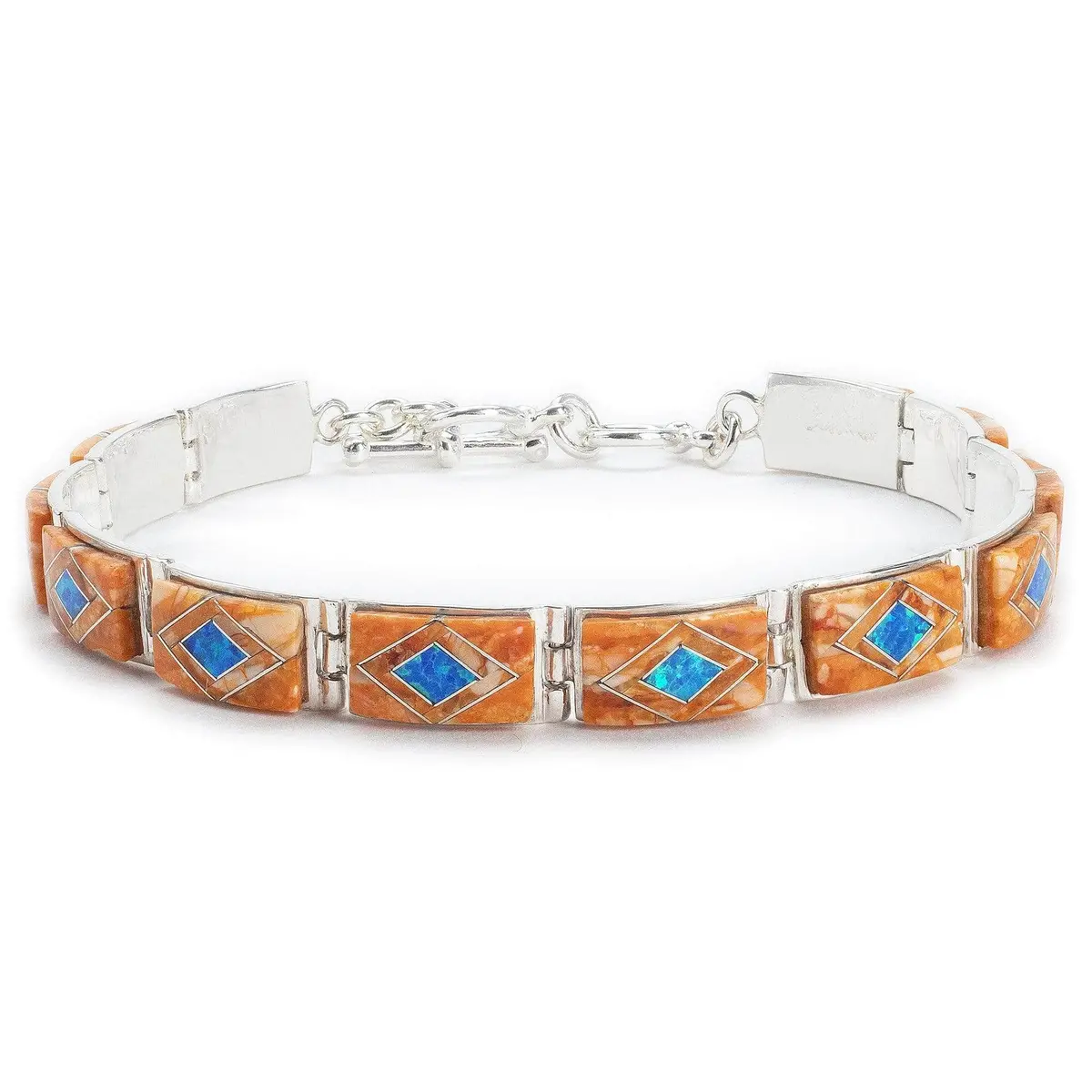 Spiny Oyster Shell 925 Sterling Silver Bracelet Usa Handmade With Opal Accent 1