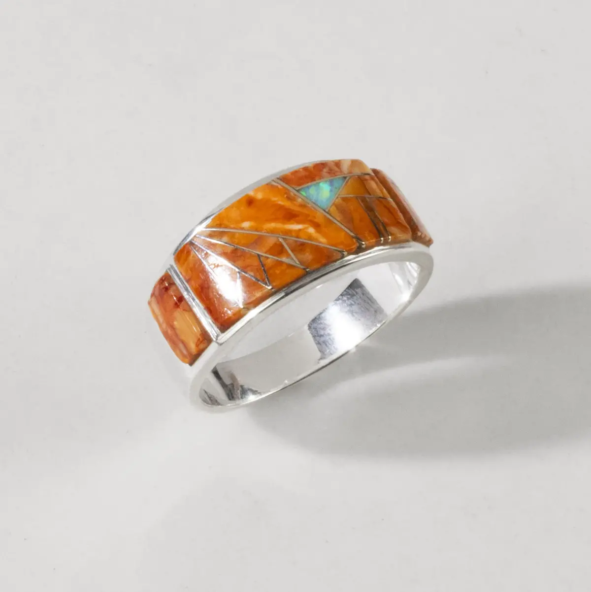 Spiny Oyster Shell 925 Sterling Silver Ring Usa Handmade With Labratory Opal Accent 1