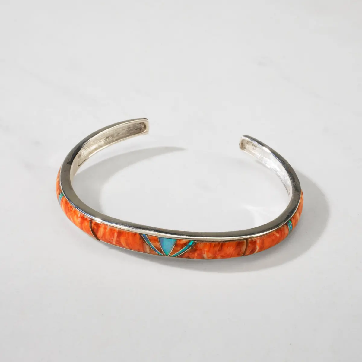 Spiny Oyster Shell & Opal Usa Handmade 925 Sterling Silver Cuff 1