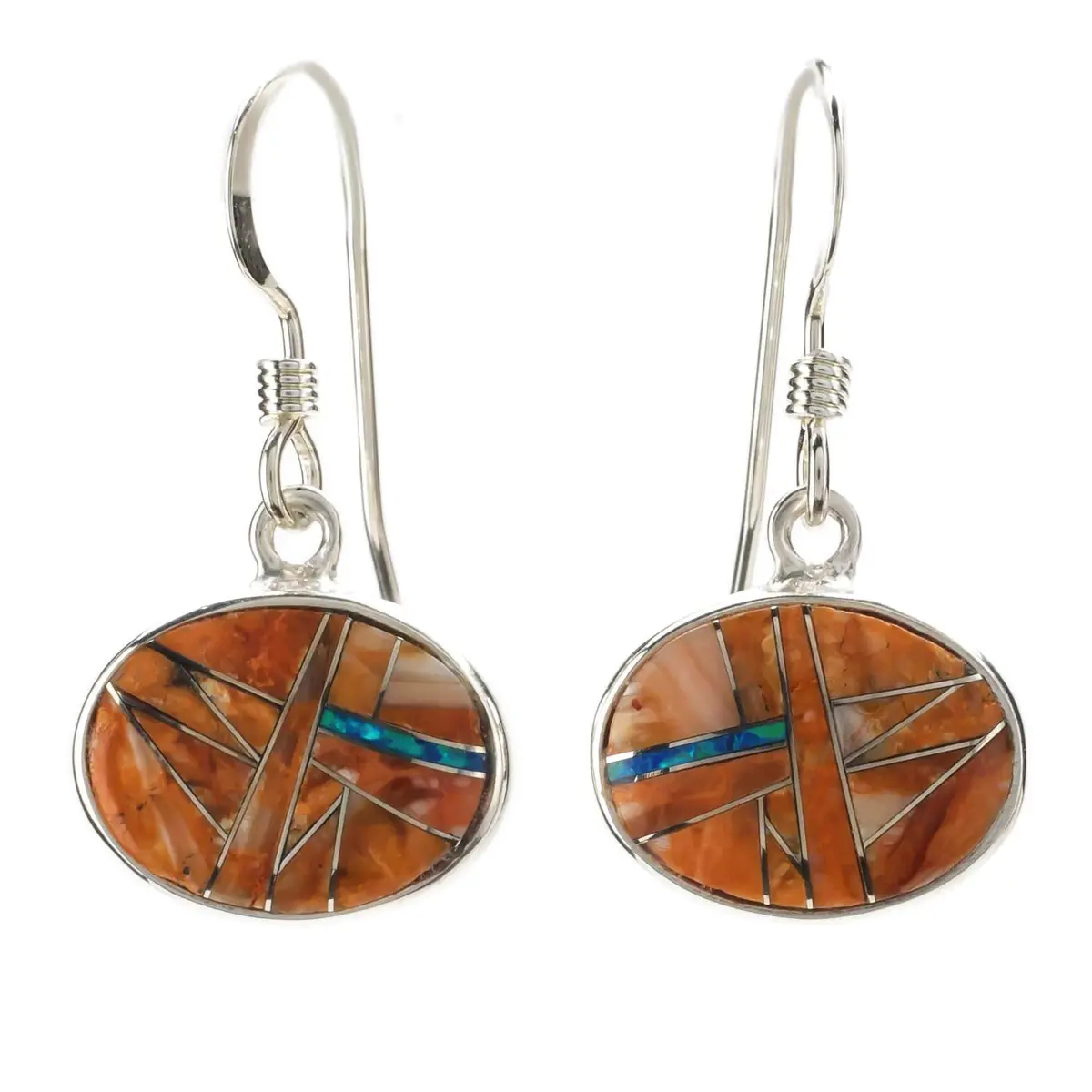 Spiny Oyster Shell Oval Dangle Usa Handmade 925 Sterling Silver Earring With French Hook 1
