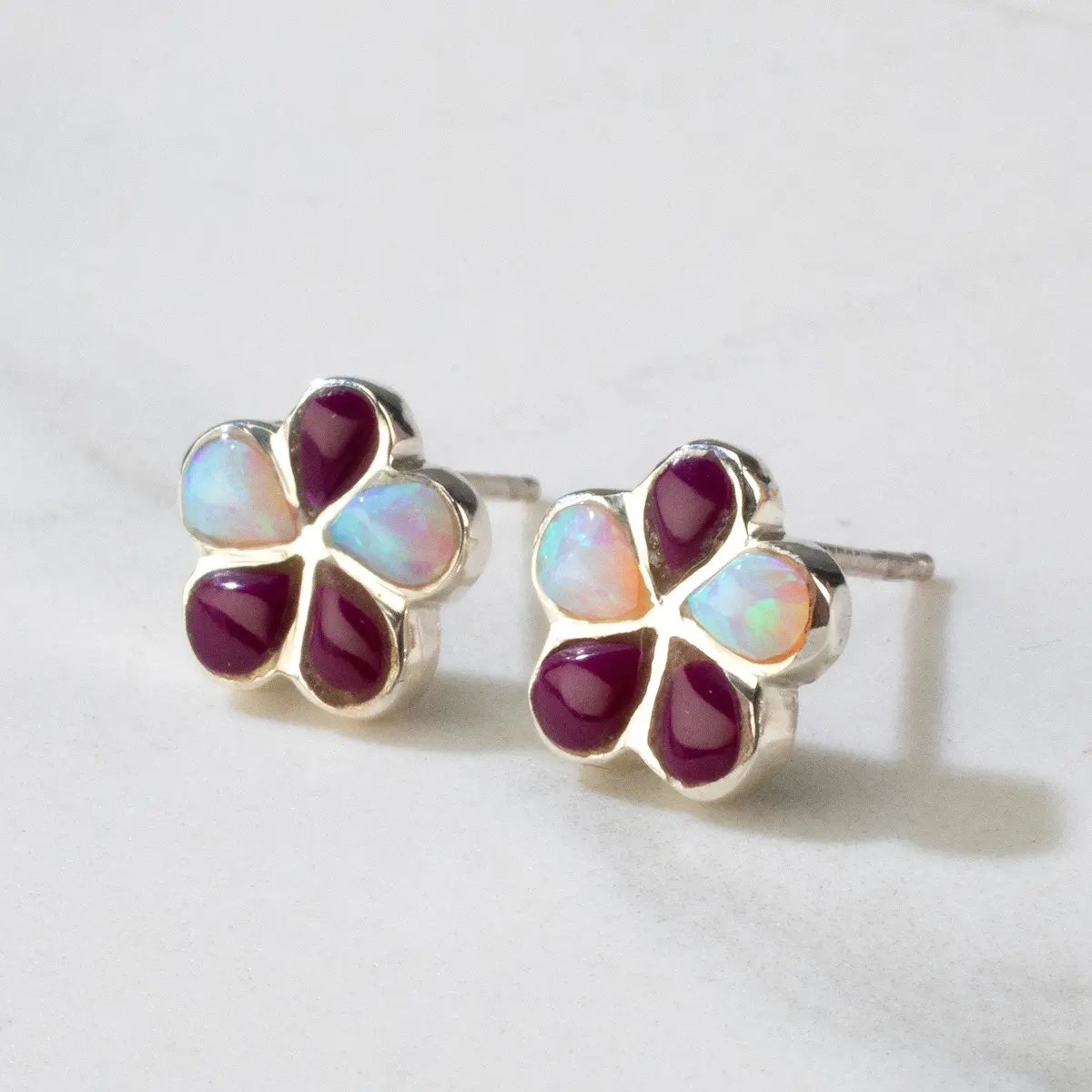 Sugilite & Opal Accent Flower Usa Handmade 925 Sterling Silver Earring With Stud Backing 1