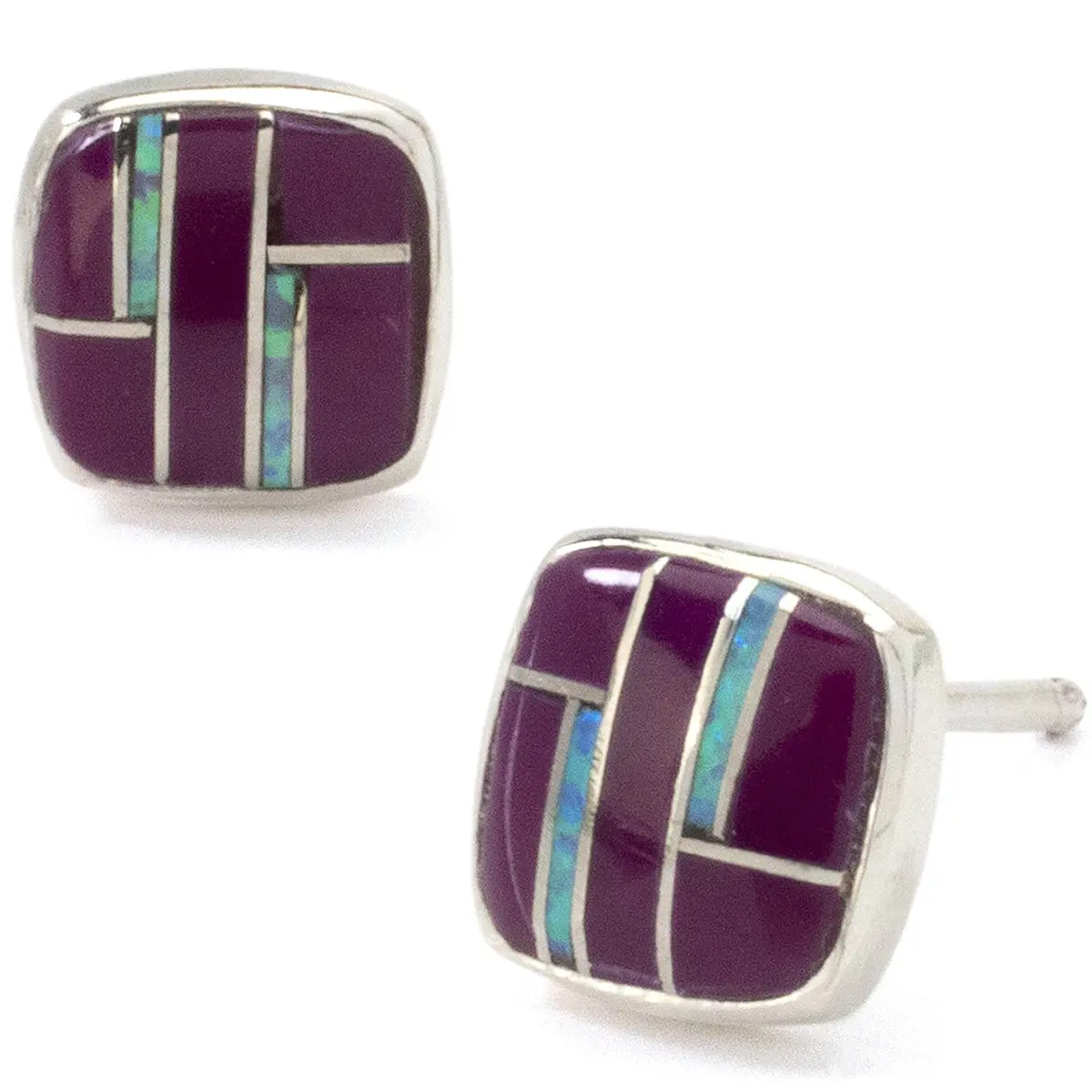 Sugilite Square Earrings Handmade With Sterling Silver And Opal Accent 1