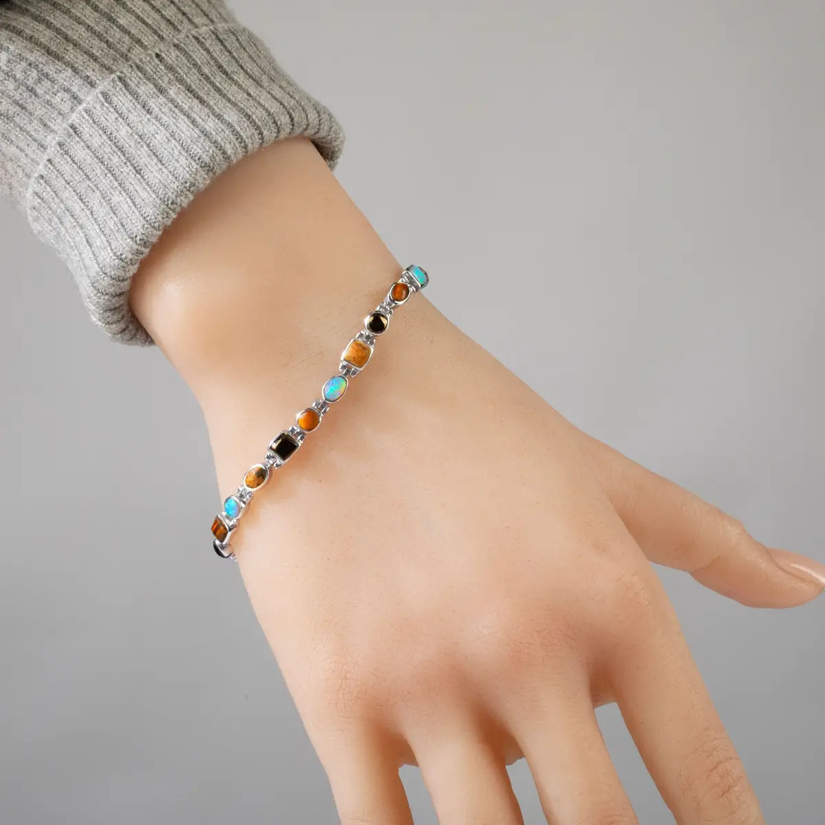 Tiger Eye 925 Sterling Silver Bracelet Usa Handmade With Opal Accent 1