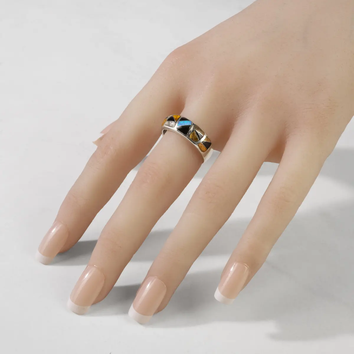 Tiger Eye 925 Sterling Silver Ring Handmade With Laboratory Opal Accent 2