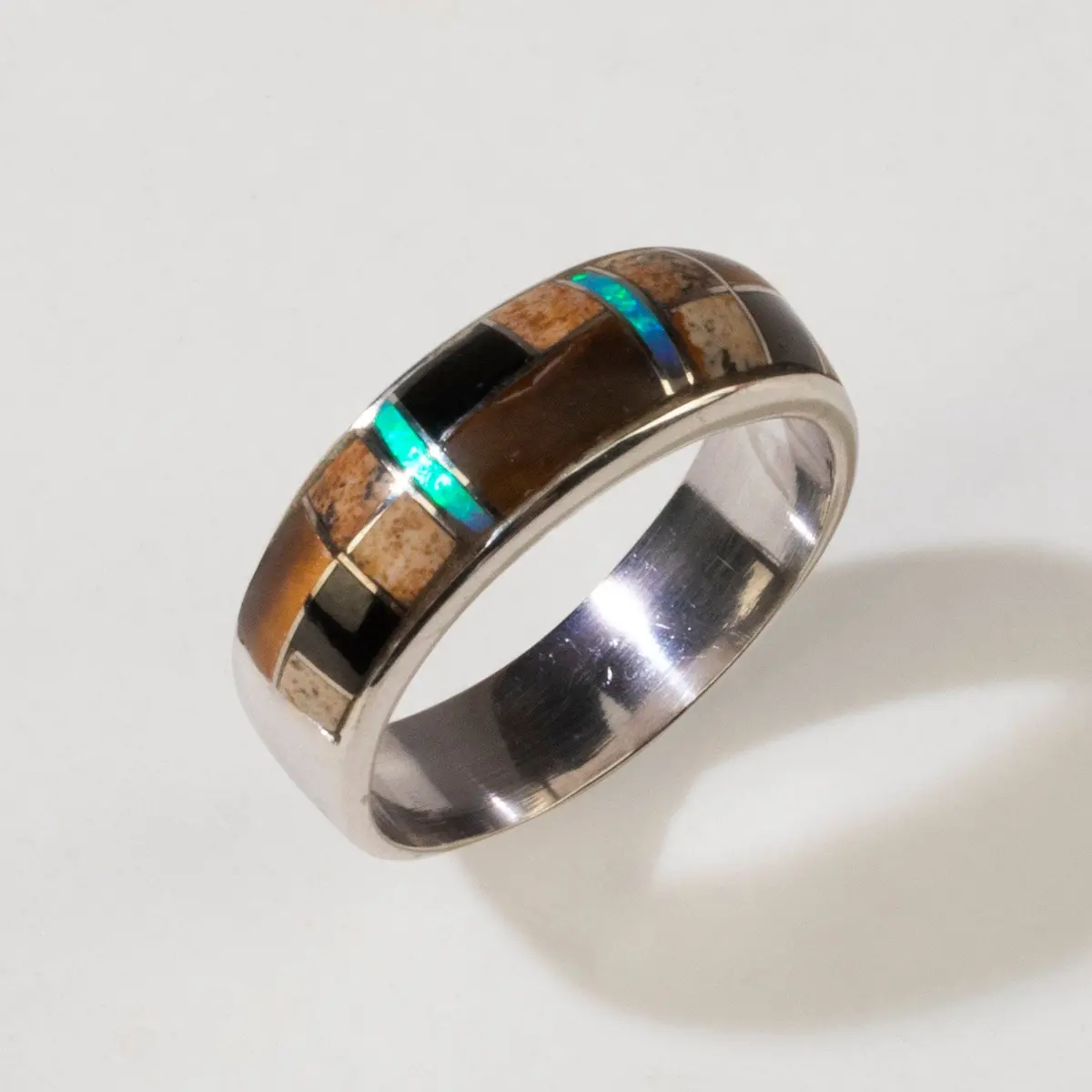 Tiger Eye 925 Sterling Silver Ring Usa Handmade With Laboratory Opal Accent 1