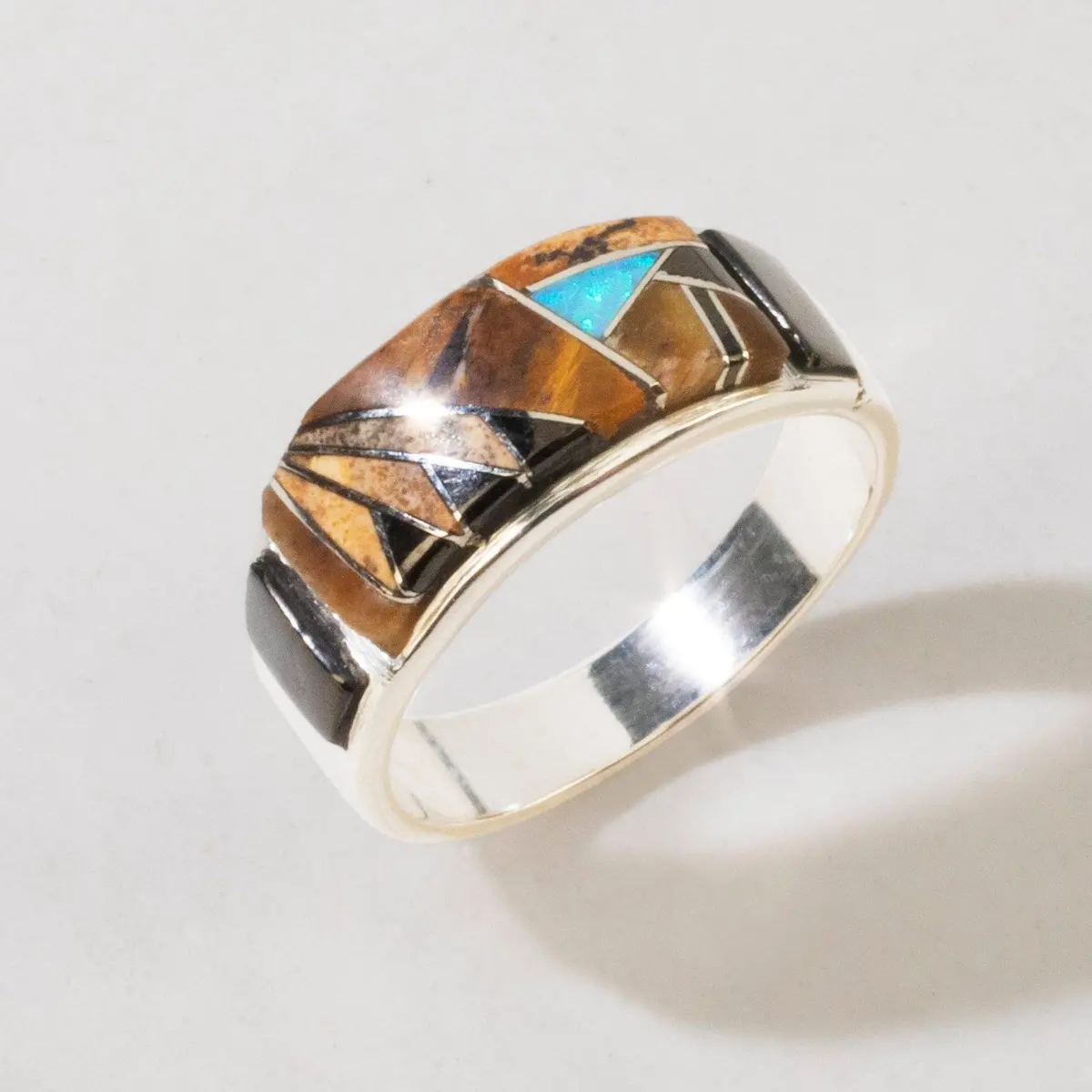 Tiger Eye 925 Sterling Silver Ring Usa Handmade With Laboratory Opal Accent 1