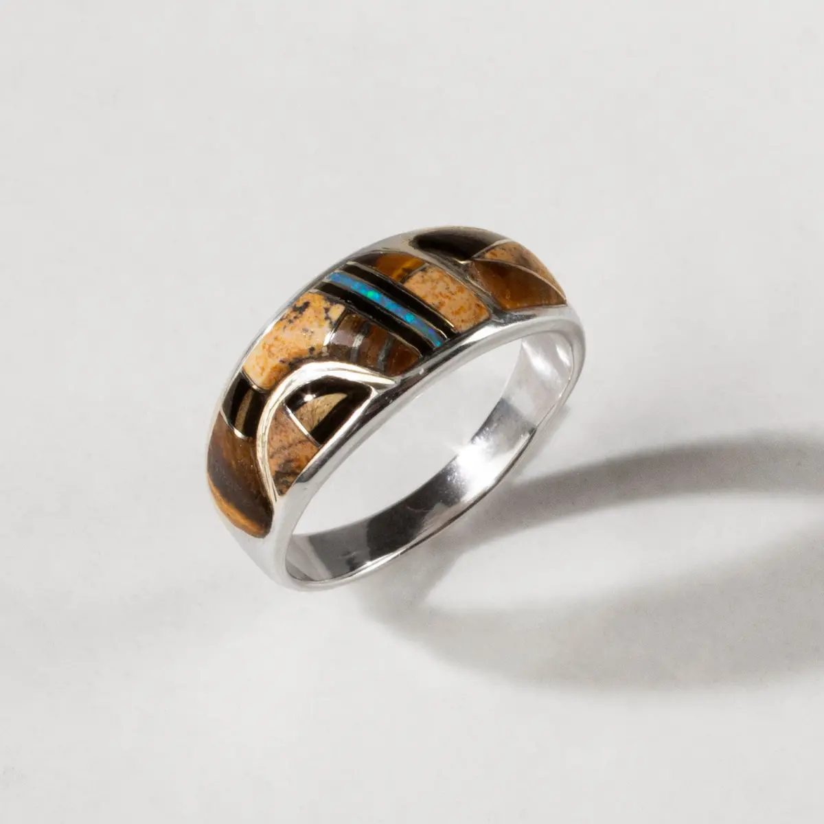 Tiger Eye 925 Sterling Silver Ring Usa Handmade With Labratory Opal Accent 1