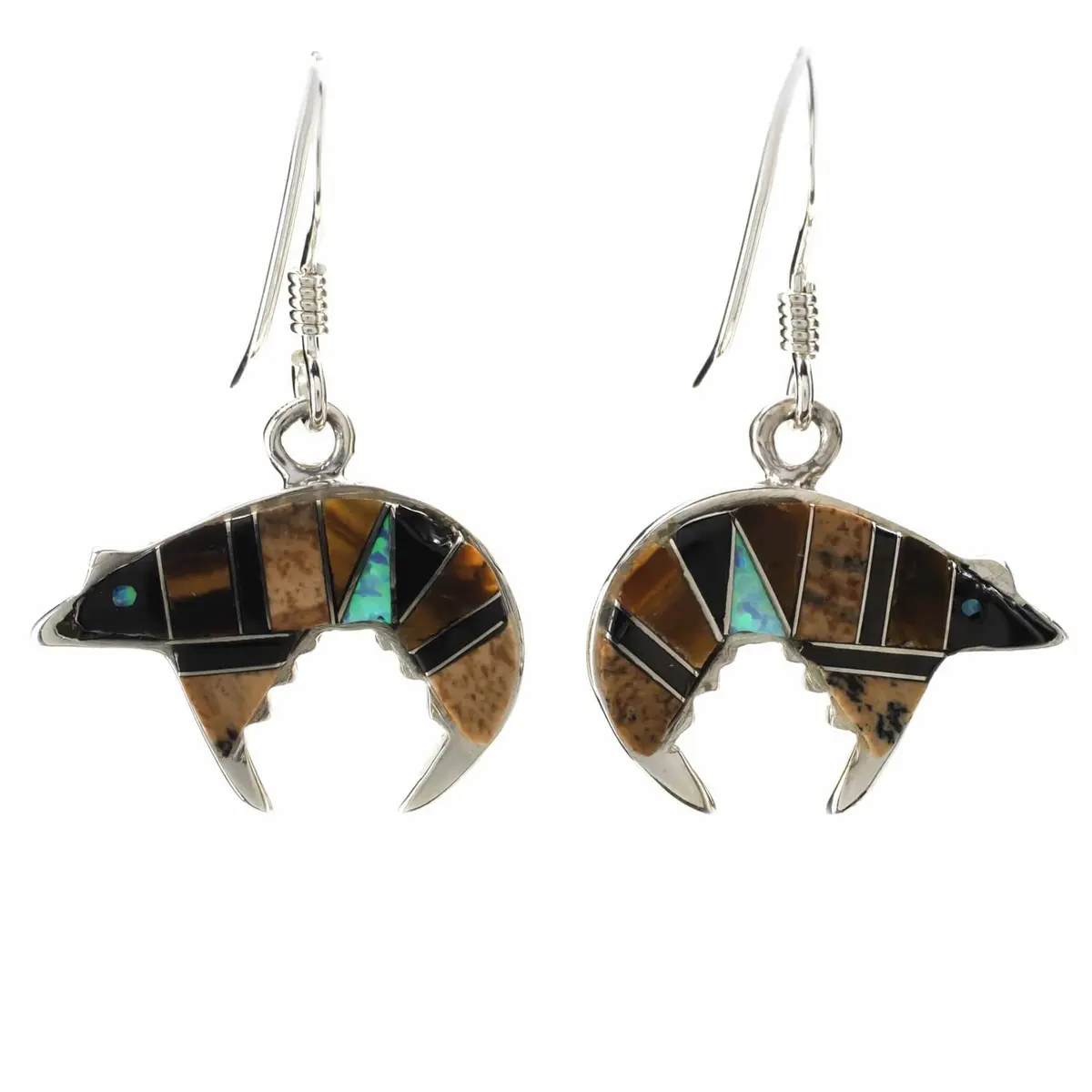 Tiger Eye Bear 925 Sterling Silver Earring With French Hook Usa Handmade With Black Onyx And Opal Accent 1