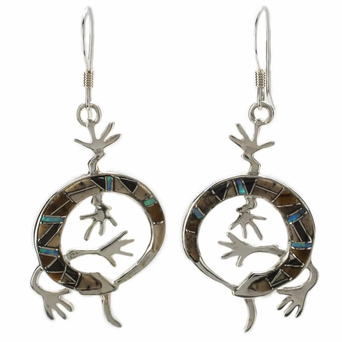 Tiger Eye Lizard Usa Handmade 925 Sterling Silver Earring With French Hook 1