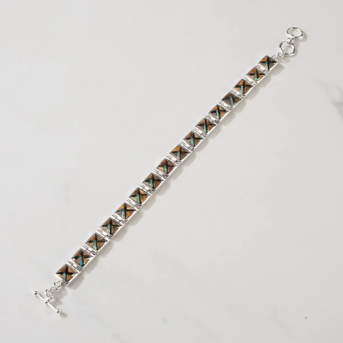 Tiger Eye Square 925 Sterling Silver Bracelet Usa Handmade With Opal Accent 1