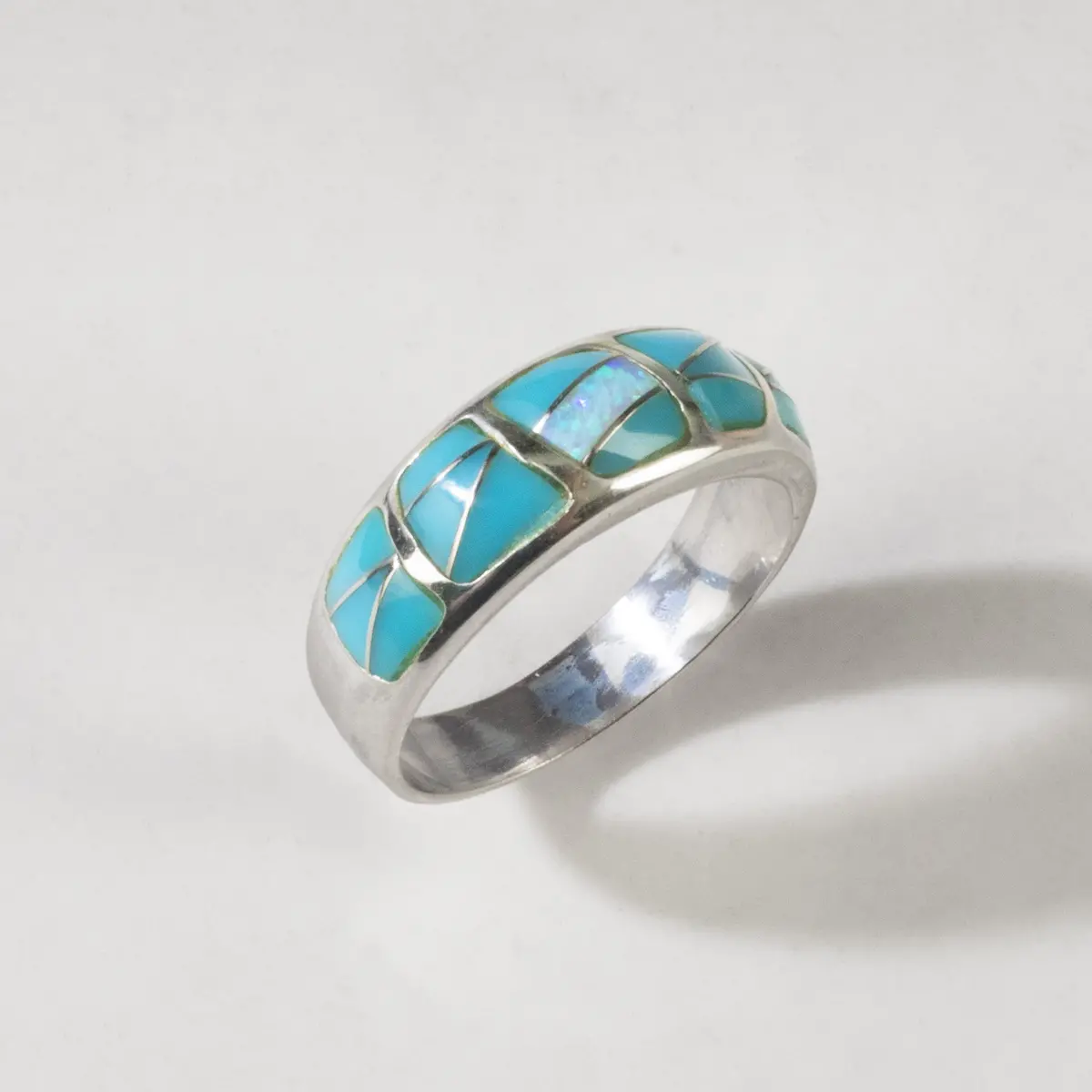 Turquoise 925 Sterling Silver Ring Handmade With Laboratory Opal Accent 1