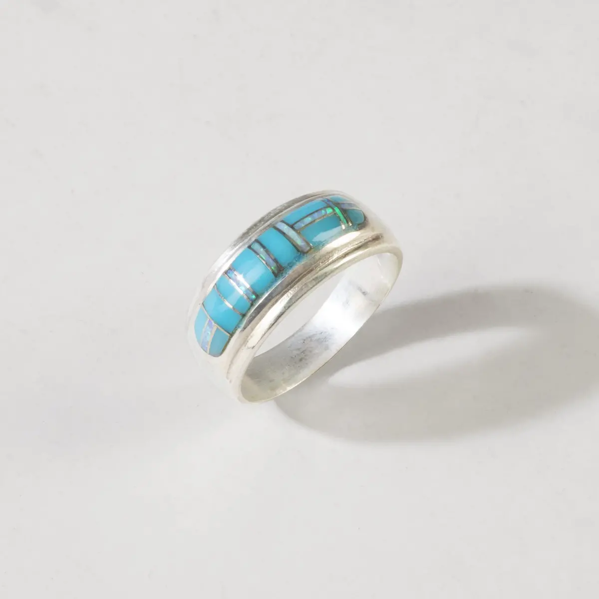 Turquoise 925 Sterling Silver Ring Handmade With Laboratory Opal Accent 1