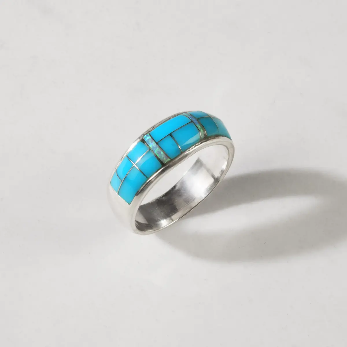 Turquoise 925 Sterling Silver Ring Usa Handmade With Labratory Opal Accent 1