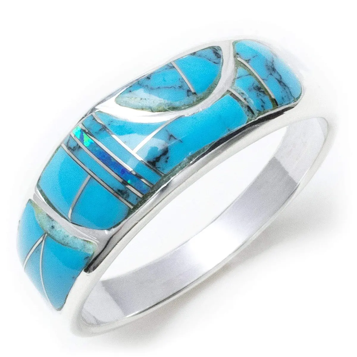Turquoise 925 Sterling Silver Ring Usa Handmade With Labratory Opal Accent 1