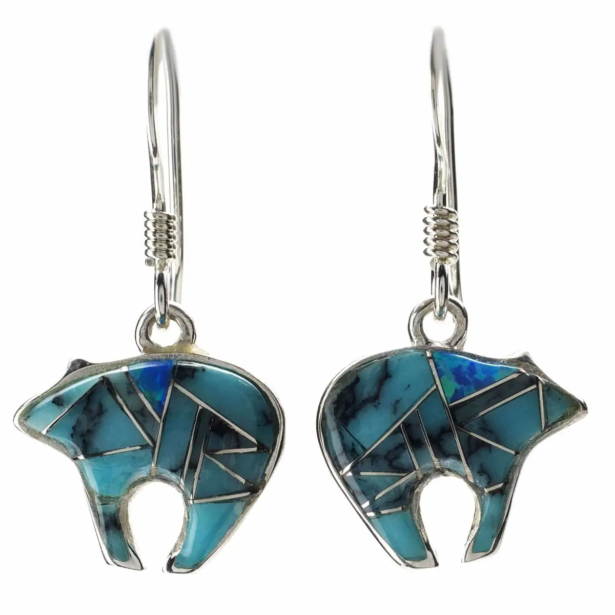 Turquoise Bear 925 Sterling Silver Earring With French Hook Usa Handmade With Aqua Opal Accent 1