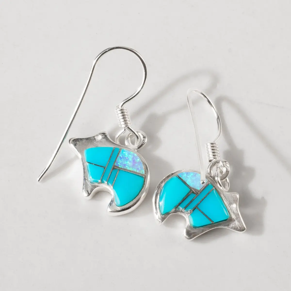 Turquoise Bear 925 Sterling Silver Usa Handmade Earring With French Hook 1