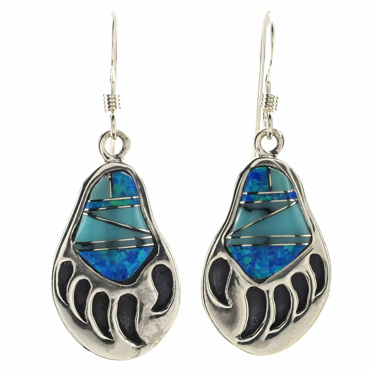 Turquoise Bear Claw 925 Sterling Silver Earring With French Hook Usa Usa Handmade With Aqua Opal Accent 1