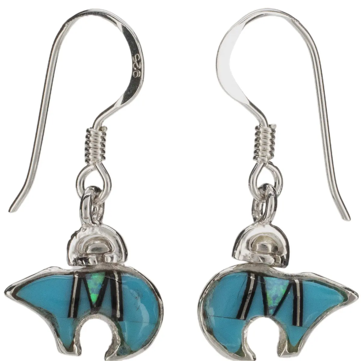 Turquoise Bear 925 Sterling Silver Usa Handmade Earrings 1