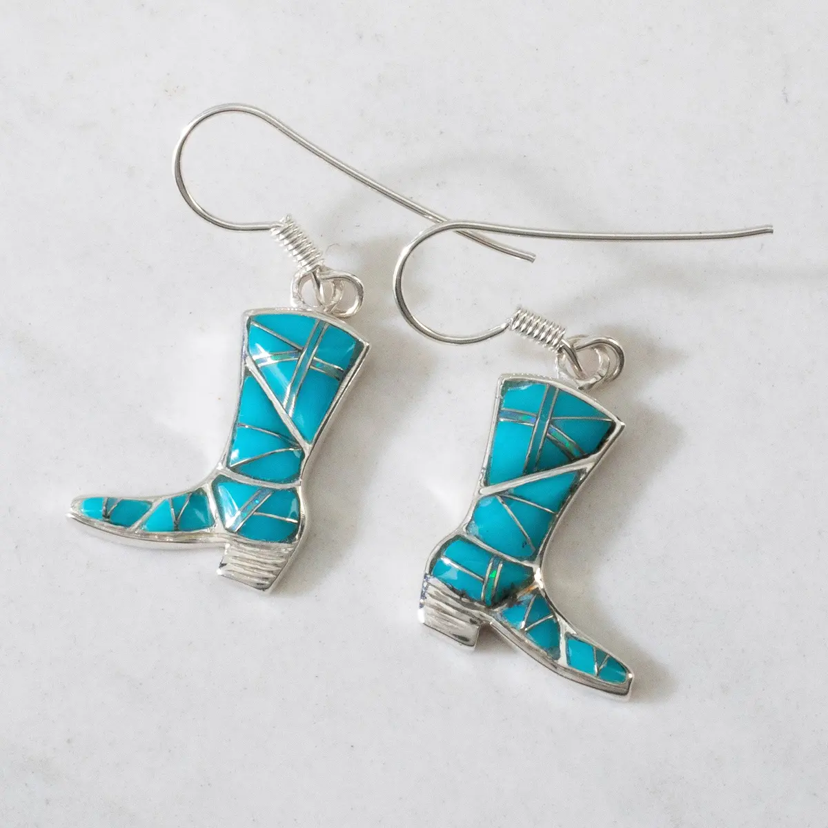 Turquoise Boot 925 Sterling Silver Earring With French Hook Usa Handmade With Aqua Opal Accent 1