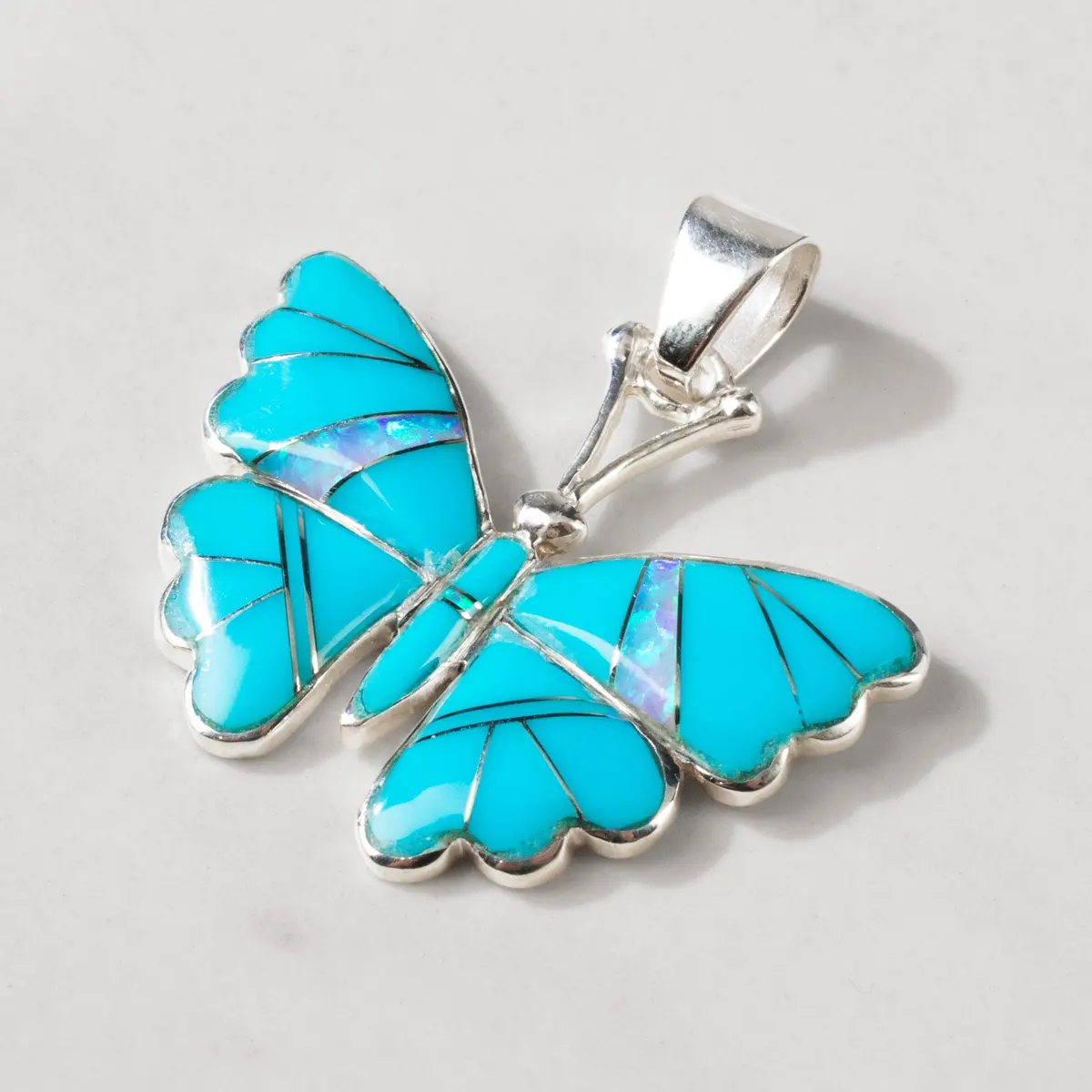 Turquoise Butterfly 925 Sterling Silver Usa Handmade Pendant With Opal Accent 1