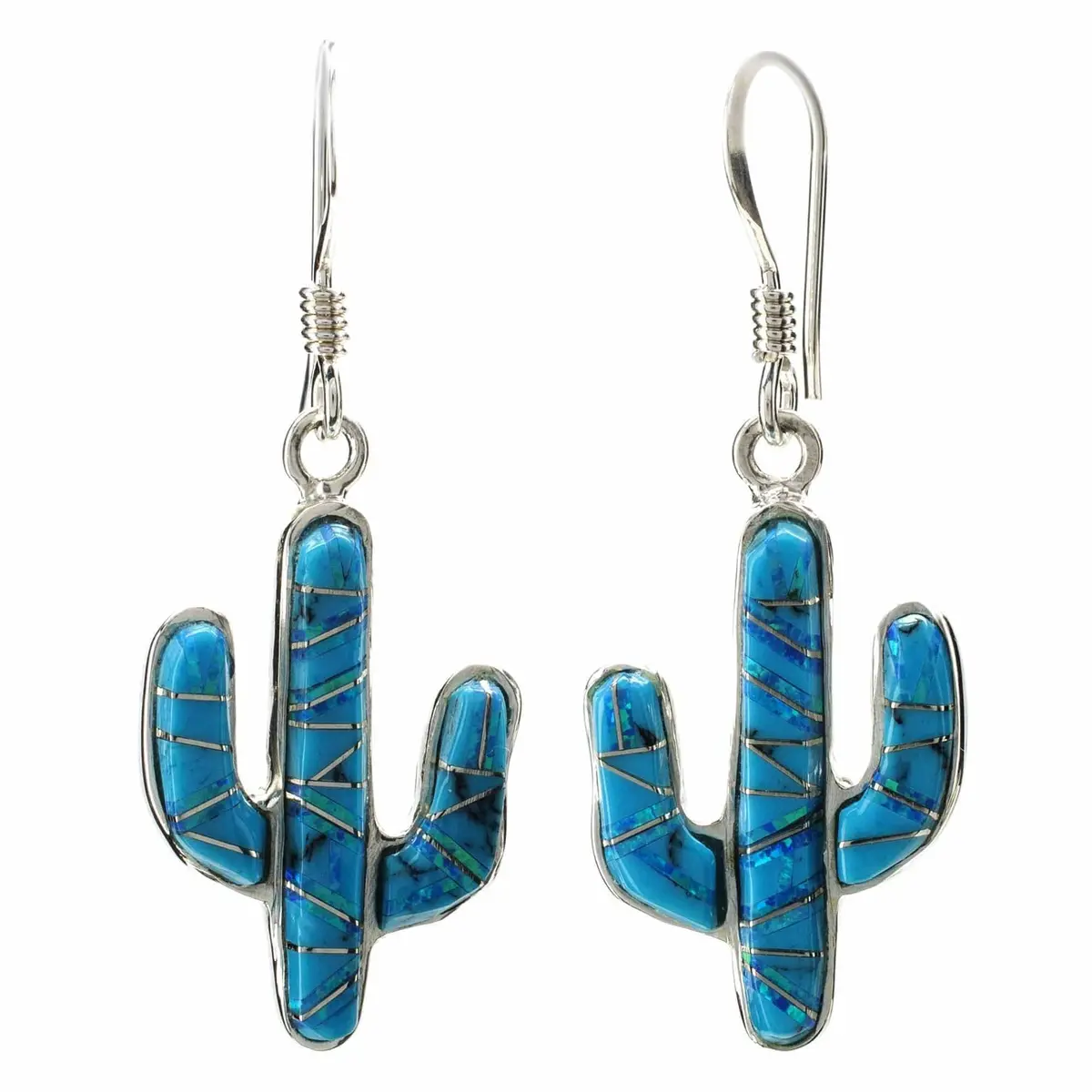 Turquoise Cactus 925 Sterling Silver Usa Handmade Earring With French Hook 1