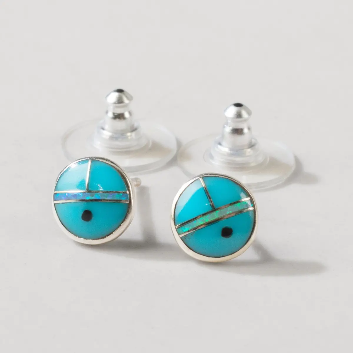 Turquoise Circle 925 Sterling Silver Usa Handmade Earring With Stud Backing 1