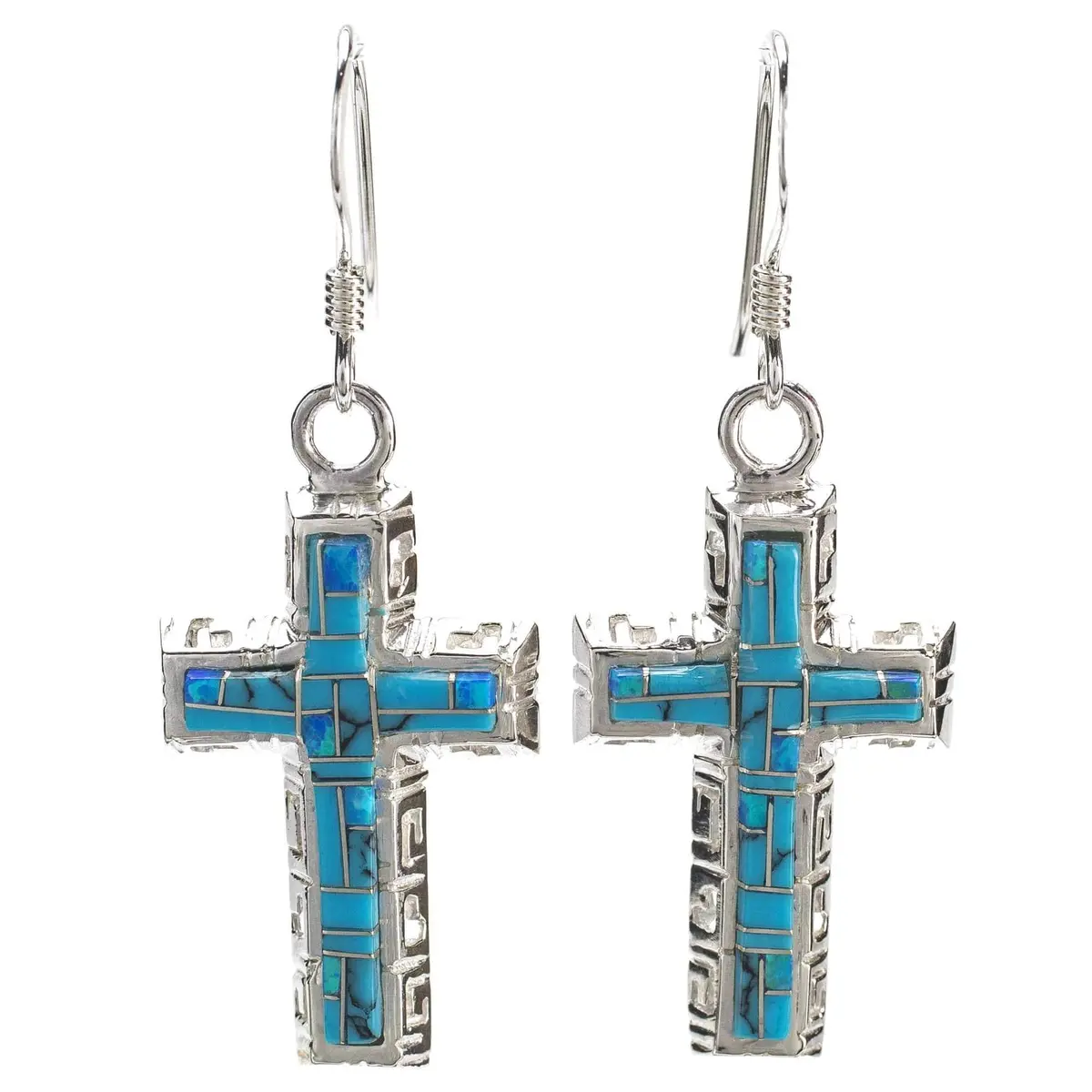 Turquoise Cross Usa Handmade 925 Sterling Silver Earring With French Hook 1