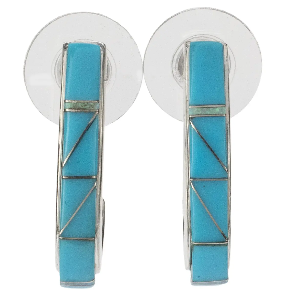Turquoise Curled Semi Hoop 925 Sterling Silver Usa Handmade Earrings With Stud Backing 1
